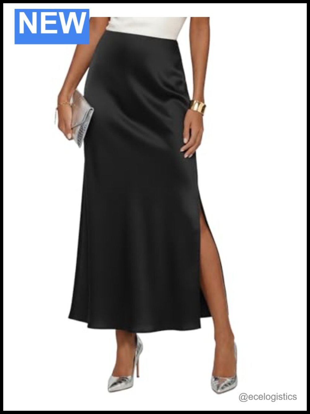 Satin High Waisted Maxi Skirt Long Silk Side Slit Flowy
